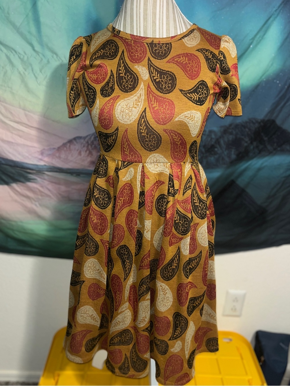 LuLaRoe Mustard Paisley Fit & Flare Mini Dress